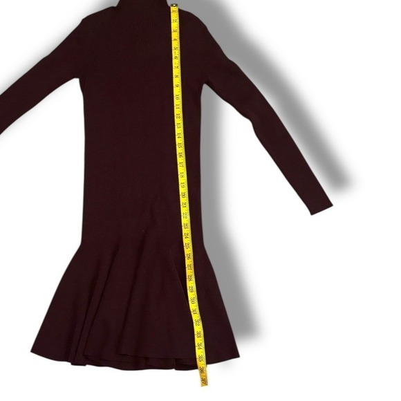 Reiss Mimi Ribbed Berry Knit Turtleneck Dress Small Fluted Hem Chic Minimalist - Picture 5 of 9